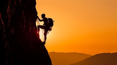 Generative AI silhouettes of two individuals ascending a mountain and providing assistanceの素材