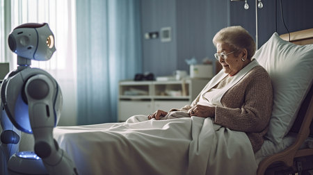 elderly woman under the care of a robot The Intelligent Hospital's Generative AIの素材