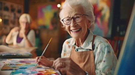 Generative AI, attractive mature woman painting with palsの素材