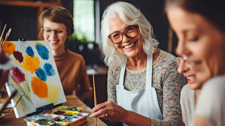 Generative AI, attractive mature woman painting with palsの素材