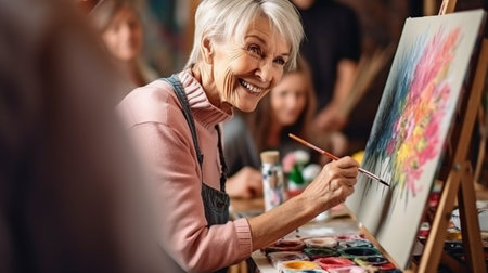 Generative AI, attractive mature woman painting with palsの素材