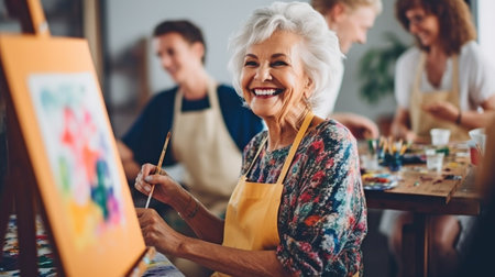 Generative AI, attractive mature woman painting with palsの素材