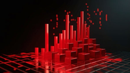 Dark backdrop with a downward red crisis chart grid. Generative AI proposal for a recession and economic collapseの素材