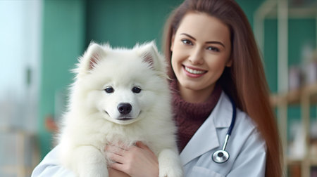 French bulldog puppy with veterinarian at the vet ambulance, Generative AIの素材