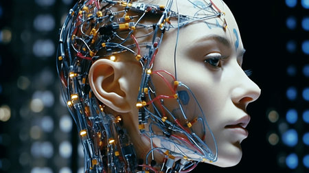 Generative AI, fibre optic contact lenses, genetically modified human female faceの素材