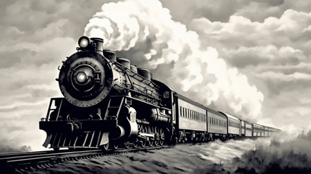 Rush railway vintage black steam locomotiveの素材