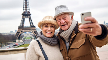travelling grandparents, a couple, and a family on pensionsの素材