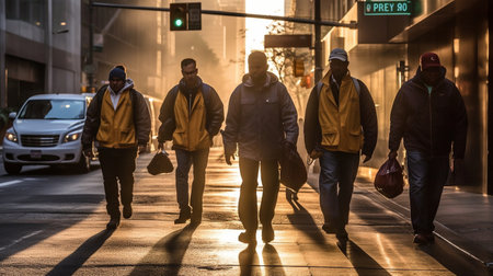 the early commute of city workersの素材