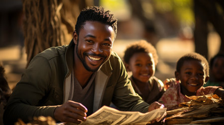 a picture of an African-American man teaching his studentsの素材