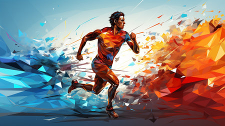 Man jogging in a geometric shapeの素材