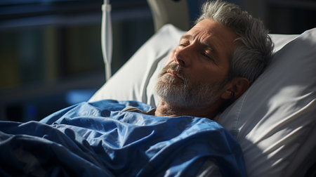 The patient is dozing in his hospital bed.の素材