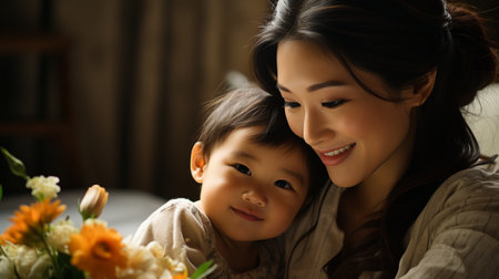 Asian mom and childの素材