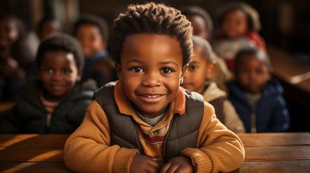 South African preschool, boy staring at cameraの素材