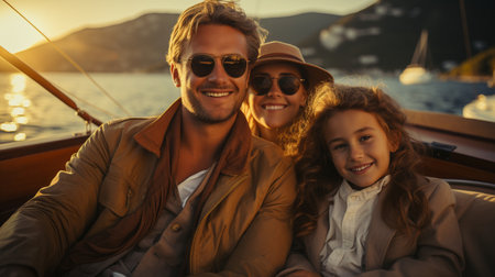 While yachting, a family lies down on the deck of a boat.の素材