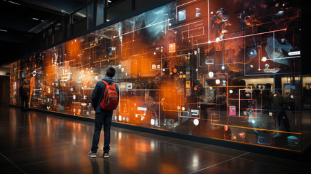 Schoolboy strolls through corridor made using generativeの素材