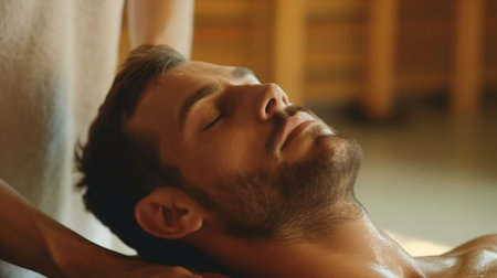 a man and a massage at a spa centreの素材