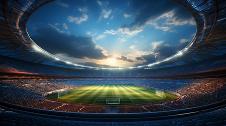 Football stadium with a crowded pitch and arenaの素材