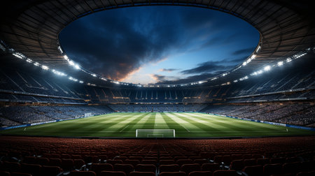 Football stadium with a crowded pitch and arenaの素材