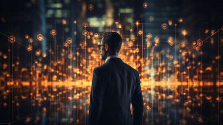 Businessman demonstrating a computerised representation of a human being Business concept for personnel management.の素材