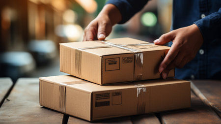Delivering a parcel box while holding the consumerの素材
