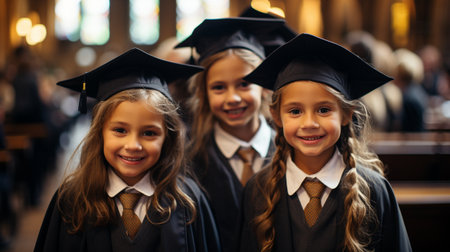kids wearing graduation hatsの素材