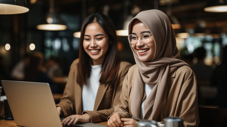 a picture of Asian-American businesswomen in an office settingの素材