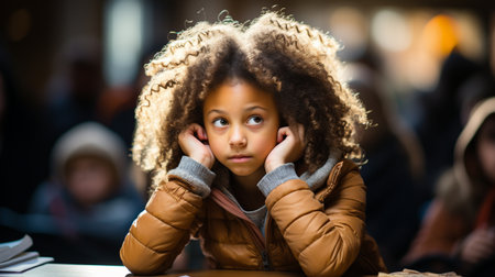 A student of black ethnicity paying attention in classの素材