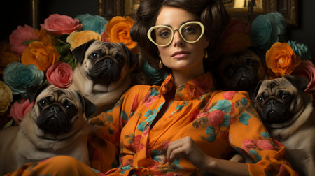 Pug-owning womanの素材