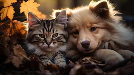 The dog and cat are pals.の素材