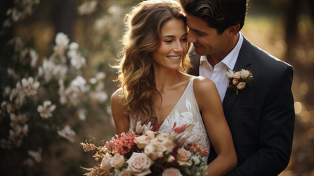 Bride and groom are captured in joyous wedding photos.の素材