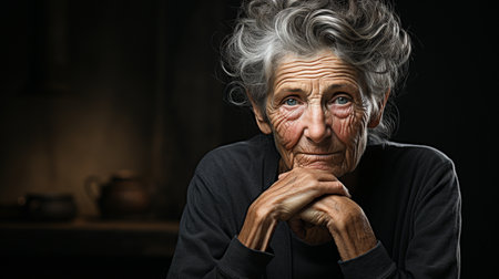 sad, lonely, and reflectively elderlyの素材