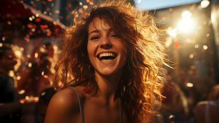 a group of young people having a party on a roof.の素材
