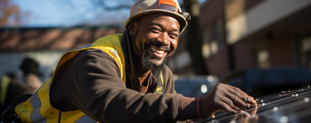 employee using solar panelsの素材