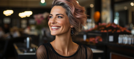 A older woman's requests for her haircut are being heard by the hairdresser.の素材