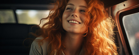 Teenage girl in a carの素材