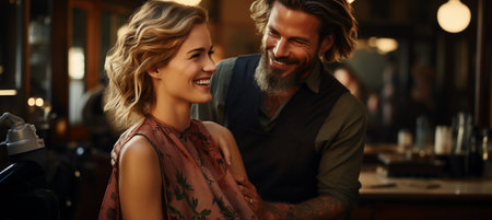 Hairdresser in a barbershop working with a customerの素材