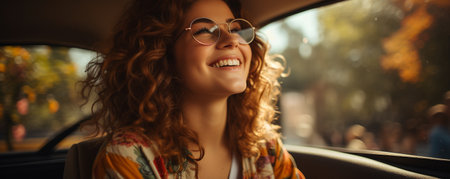 Teenage girl in a carの素材