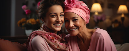 brave cancer patient spends priceless time with her adult daughterの素材