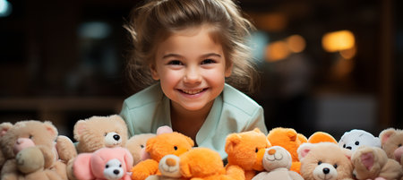 girl treating soft toys as a doctorの素材