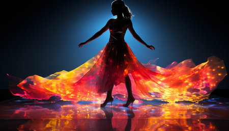dancing woman on tiptoe wearing vibrant neonの素材