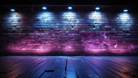 Club Mist Dark Foggy Empty Hallway Corridor Room Neon Retro Brick Wallsの素材