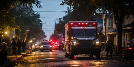 Police units arrive at an emergency scene.の素材