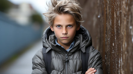 Boy against a wall, erectの素材