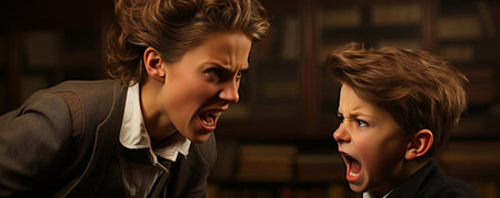 Mother scolds her son.の素材