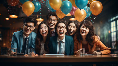 a group of office workers having funの素材