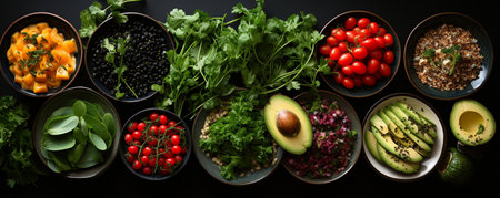 a variety of wholesome cuisine dishes a top viewの素材