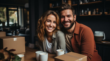 enjoying a break while moving into a new homeの素材