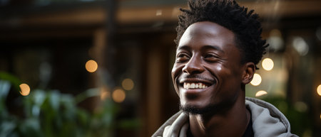 Attractive African American handsome young man in close-up headshot applying moisturising face creamの素材