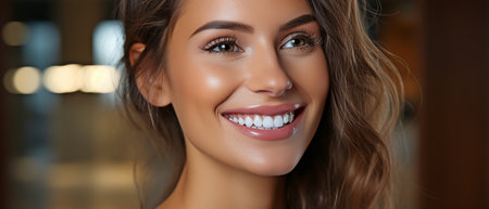 a woman sporting invisible silicone braces for orthodontics,の素材