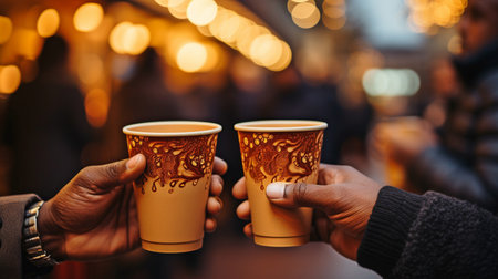 people in medium shots holding coffee mugs,の素材
